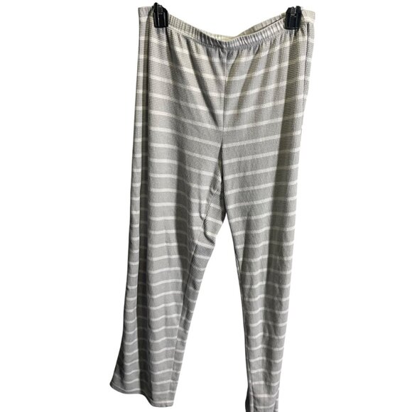 Muk Luks Striped Stretchy Lounge Pants Medium Gray & White Polyester Blend - Picture 1 of 4